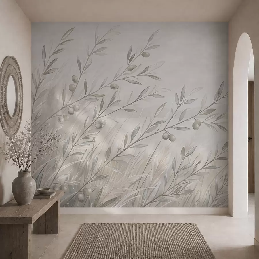 wall murals Бледе маслинове гранчице поред мирног језера w05536v1