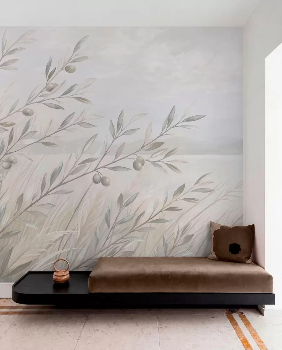 wall murals Бледе маслинове гранчице поред мирног језера w05536v1