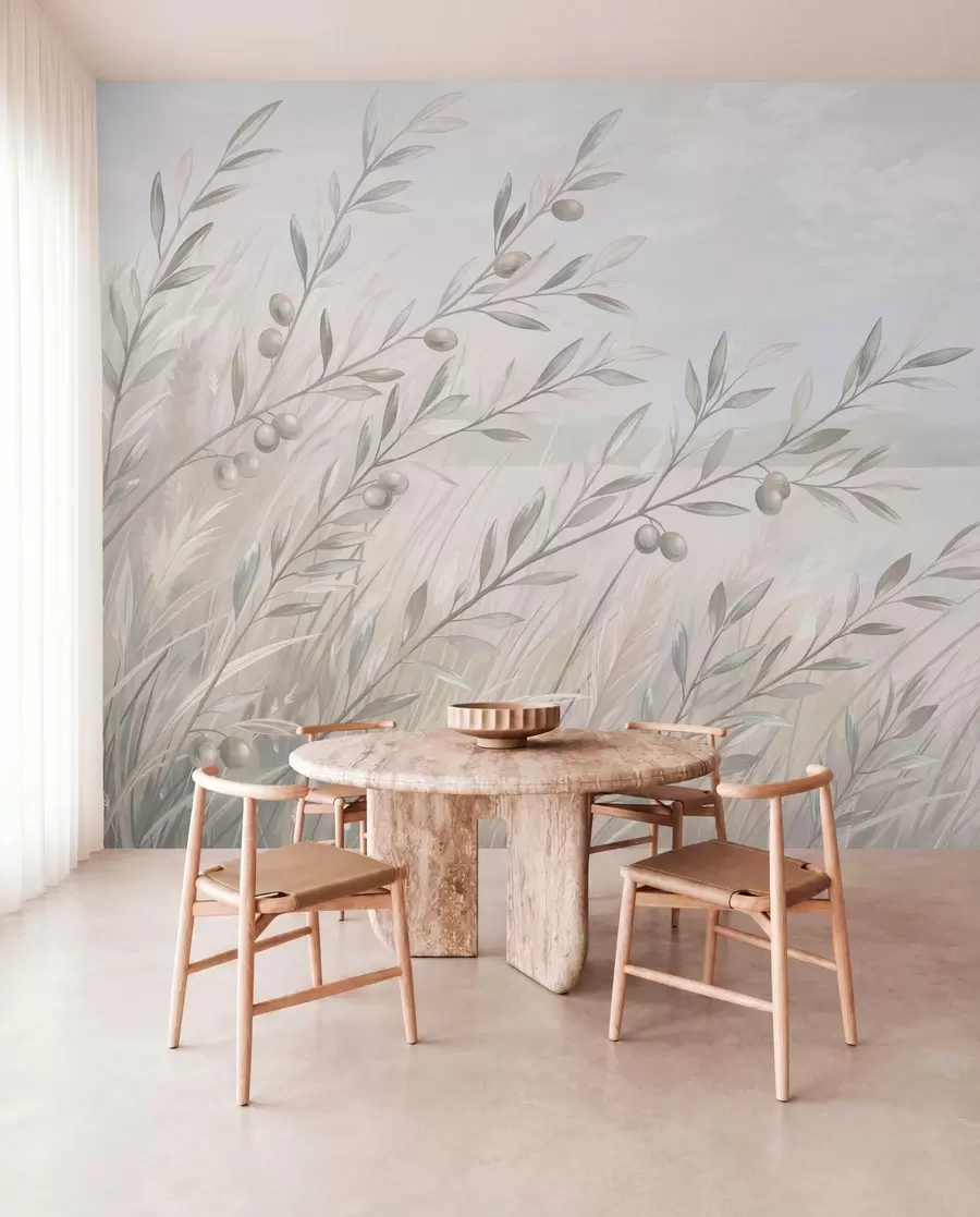 wall murals Бледе маслинове гранчице поред мирног језера w05536v1