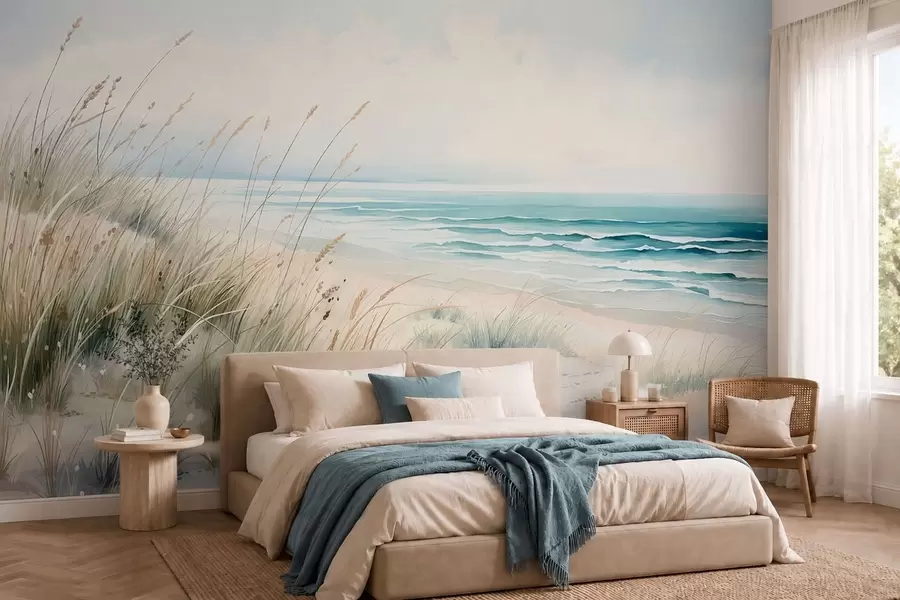wall murals Пешчана плажа са таласима и динама w05537