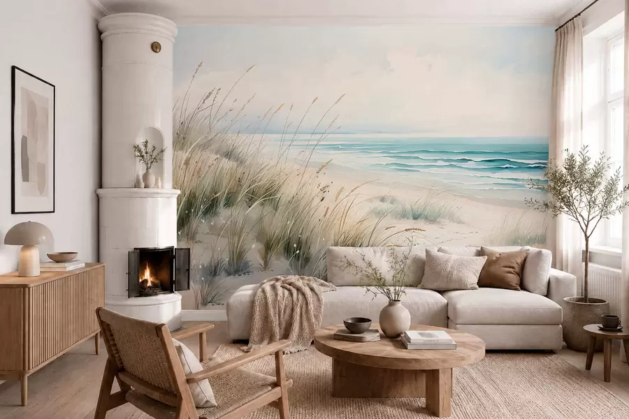 wall murals Пешчана плажа са таласима и динама w05537
