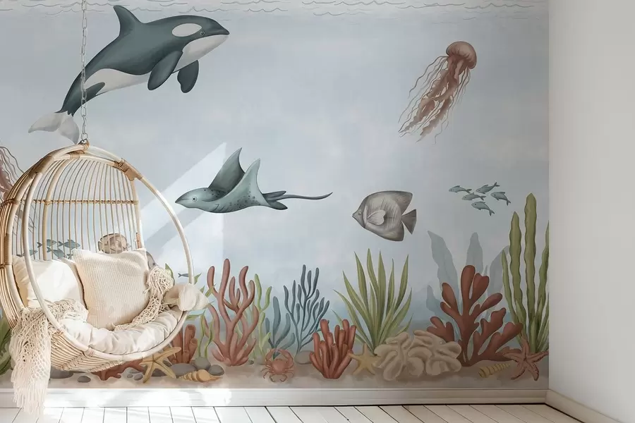 wall murals Морска створења међу коралима и морским алгама w05545