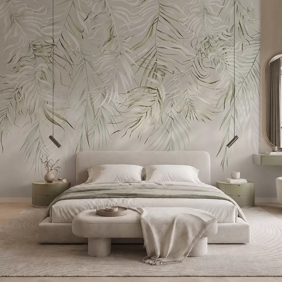 wall murals Пастелно тропско лишће на светлој позадини w05627