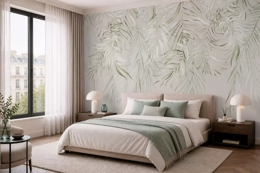wall murals Пастелно тропско лишће на светлој позадини w05627