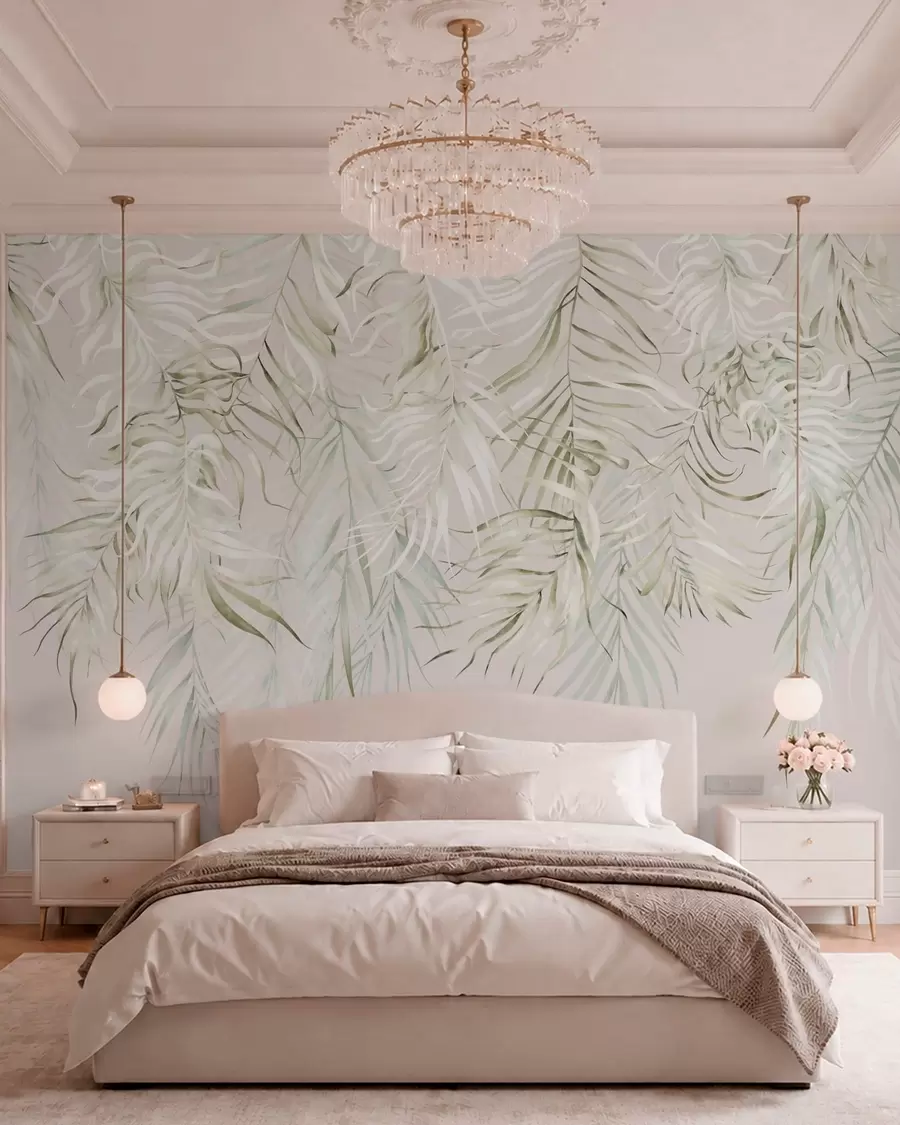 wall murals Пастелно тропско лишће на светлој позадини w05627
