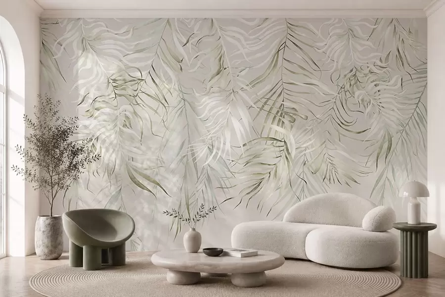 wall murals Пастелно тропско лишће на светлој позадини w05627
