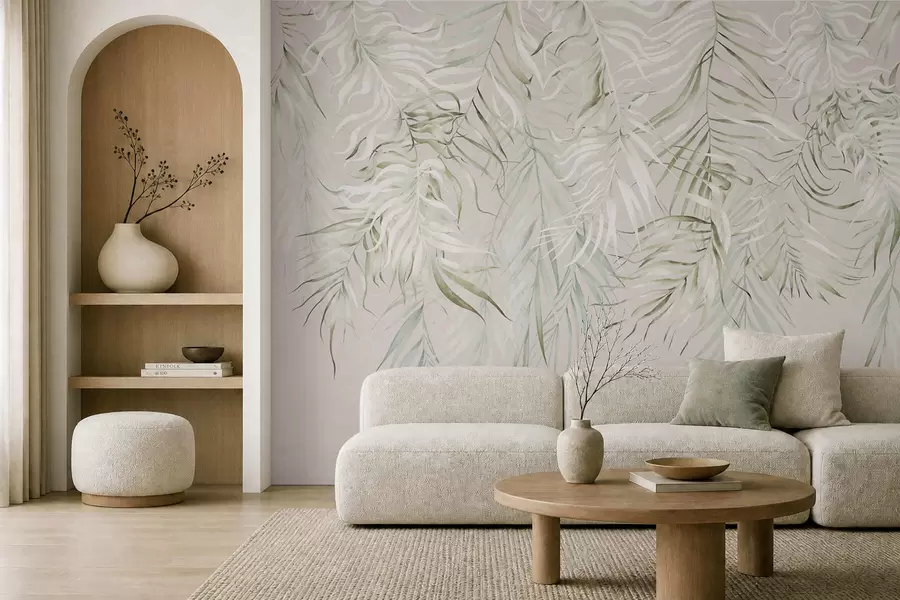 wall murals Пастелно тропско лишће на светлој позадини w05627