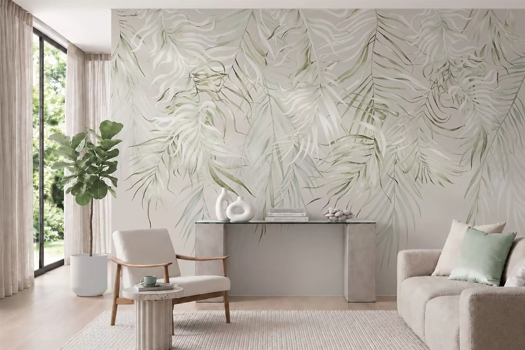 wall murals Пастелно тропско лишће на светлој позадини w05627