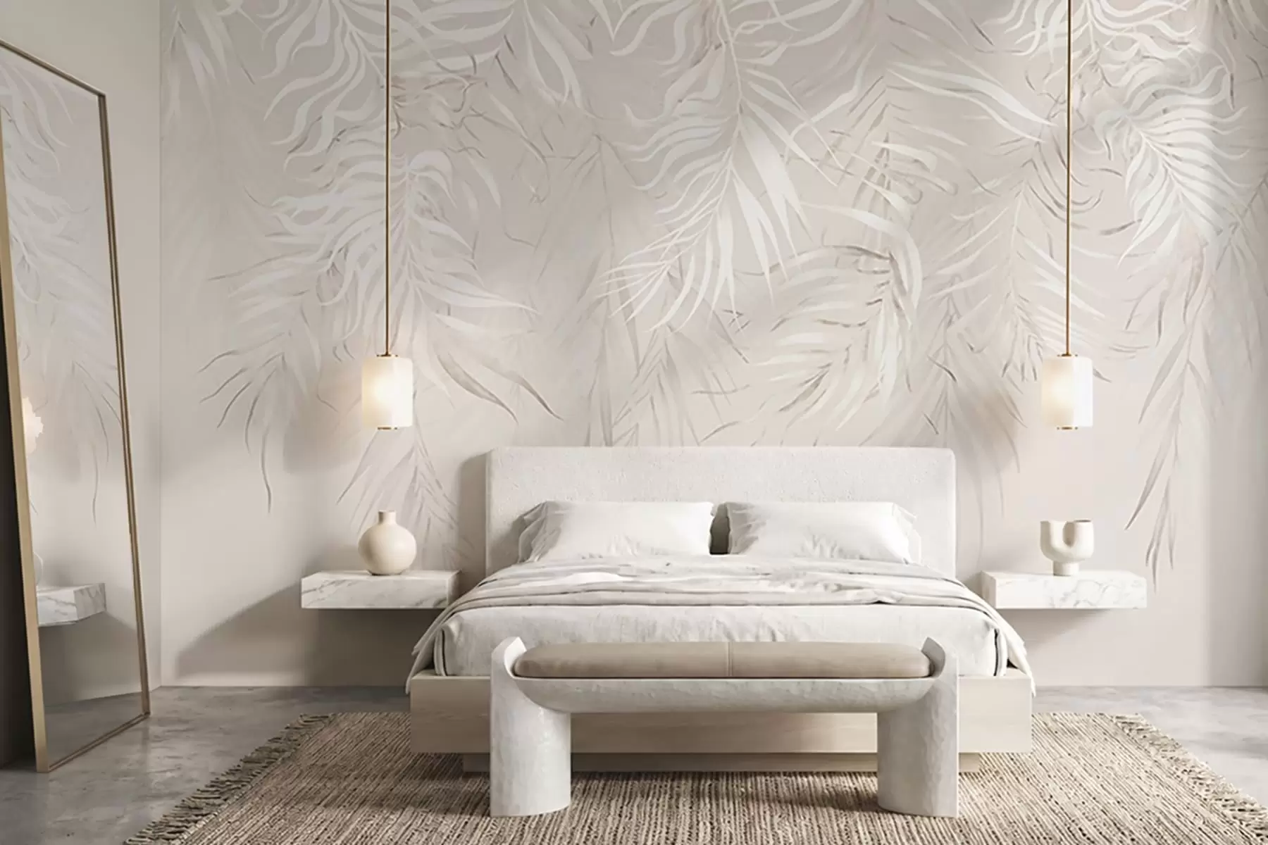 wall murals Бело тропско лишће на светлој позадини w05627v1