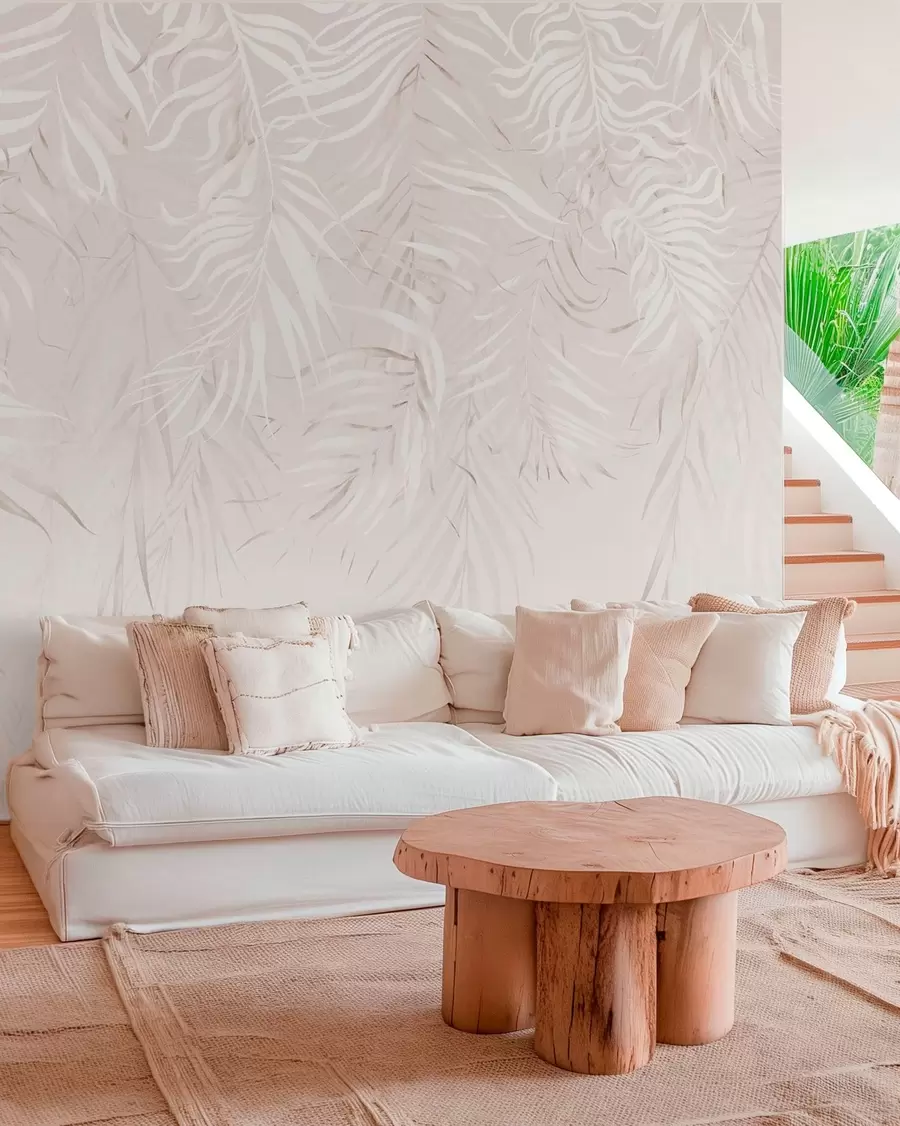 wall murals Бело тропско лишће на светлој позадини w05627v1