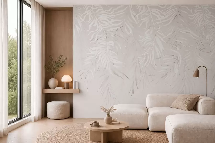 wall murals Бело тропско лишће на светлој позадини w05627v1