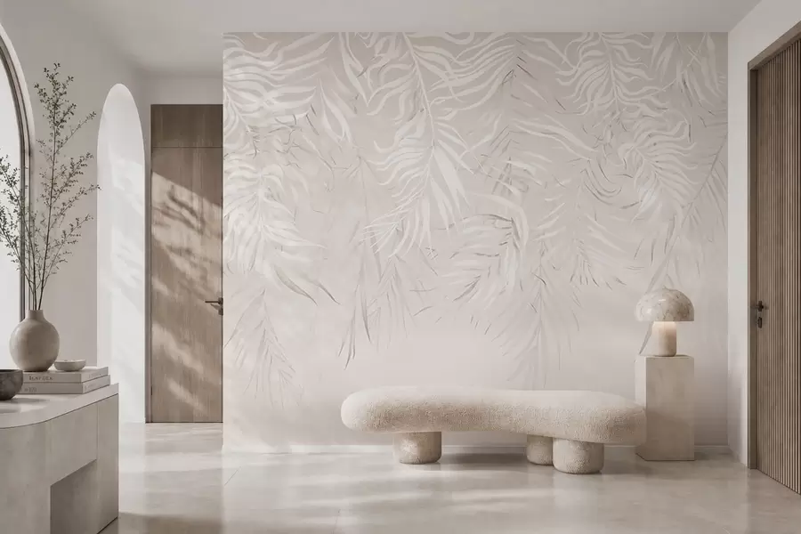 wall murals Бело тропско лишће на светлој позадини w05627v1