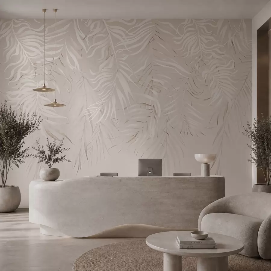 wall murals Бело тропско лишће на светлој позадини w05627v1