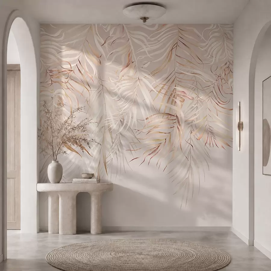 wall murals Светло тропско лишће на беж позадини w05627v2