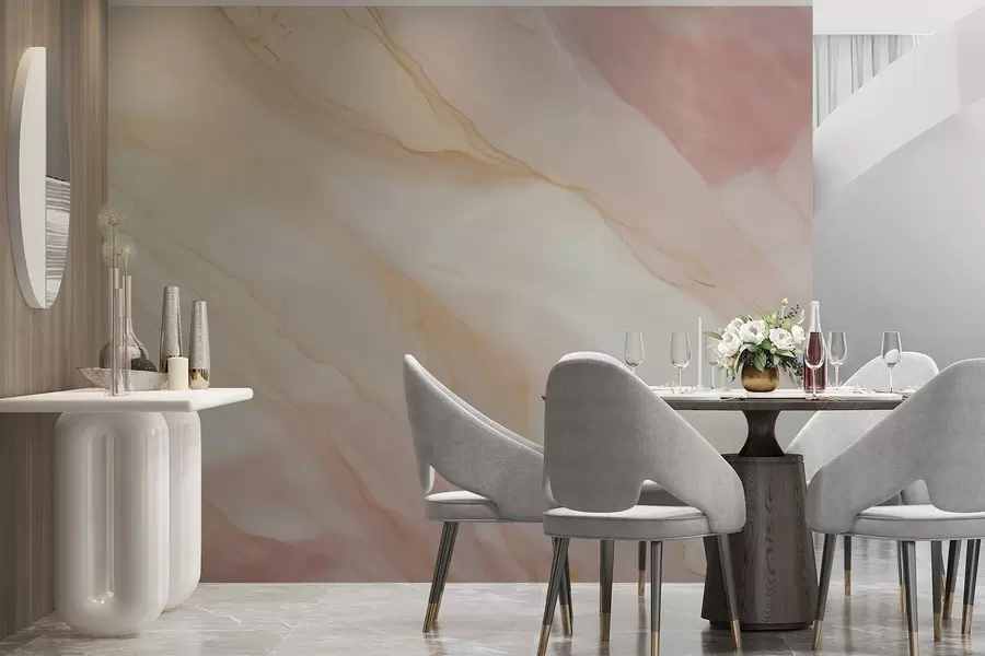 wall murals Имитација апстрактног узорка текстуре мермера у нијансама ружичасте и жуте w05632