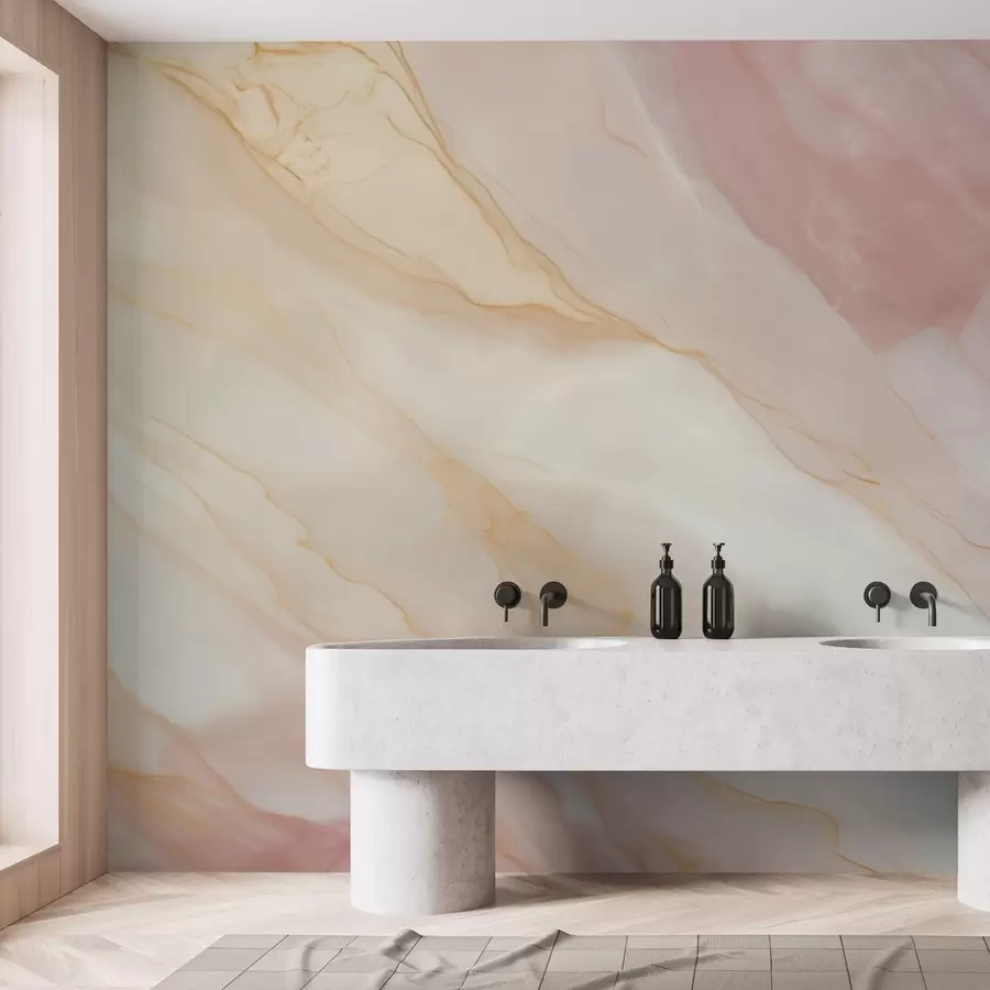 wall murals Имитација апстрактног узорка текстуре мермера у нијансама ружичасте и жуте w05632