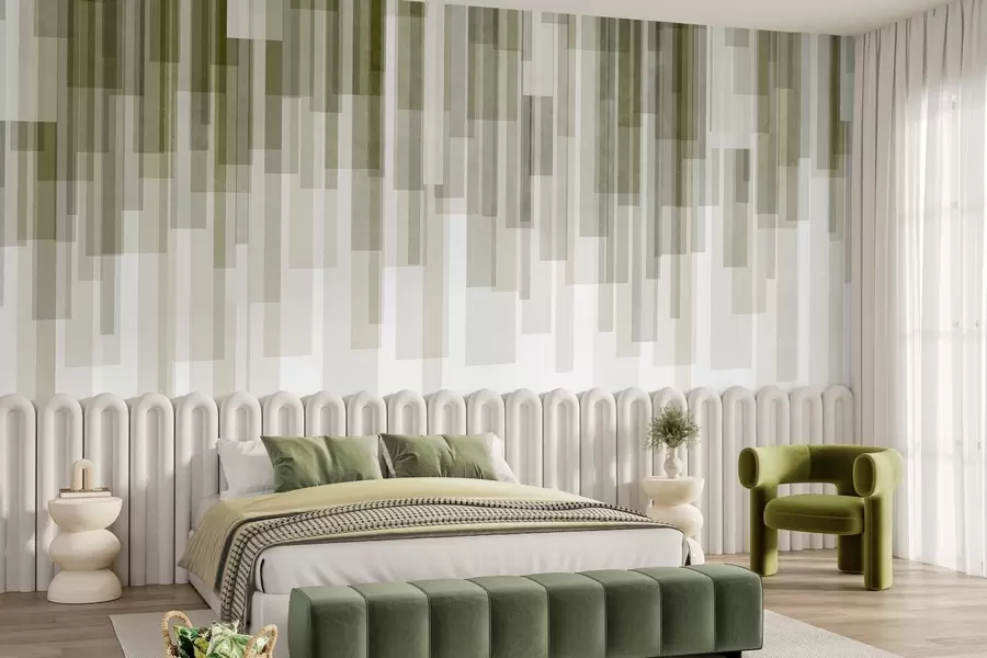 wall murals Текстурирани вертикални правоугаоници различите транспарентности и нијанси зелене, апстрактна уметност w09889