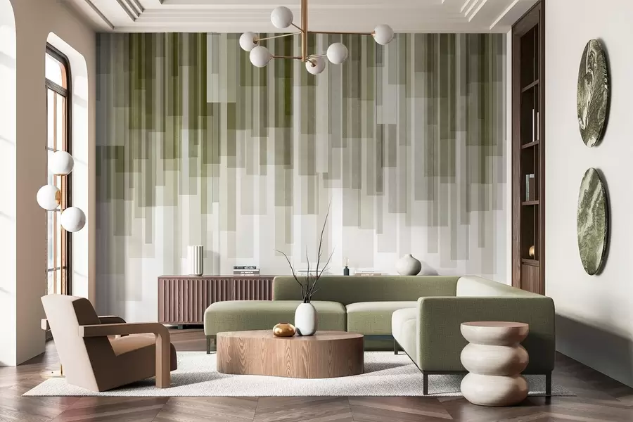 wall murals Текстурирани вертикални правоугаоници различите транспарентности и нијанси зелене, апстрактна уметност w09889