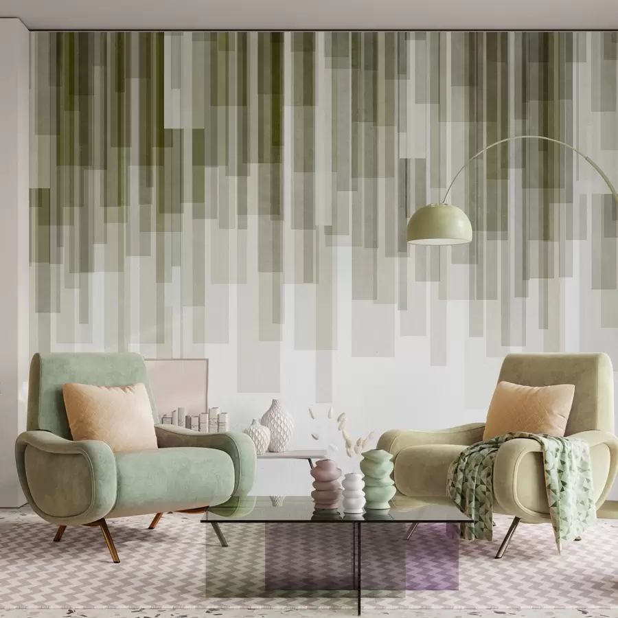 wall murals Текстурирани вертикални правоугаоници различите транспарентности и нијанси зелене, апстрактна уметност w09889