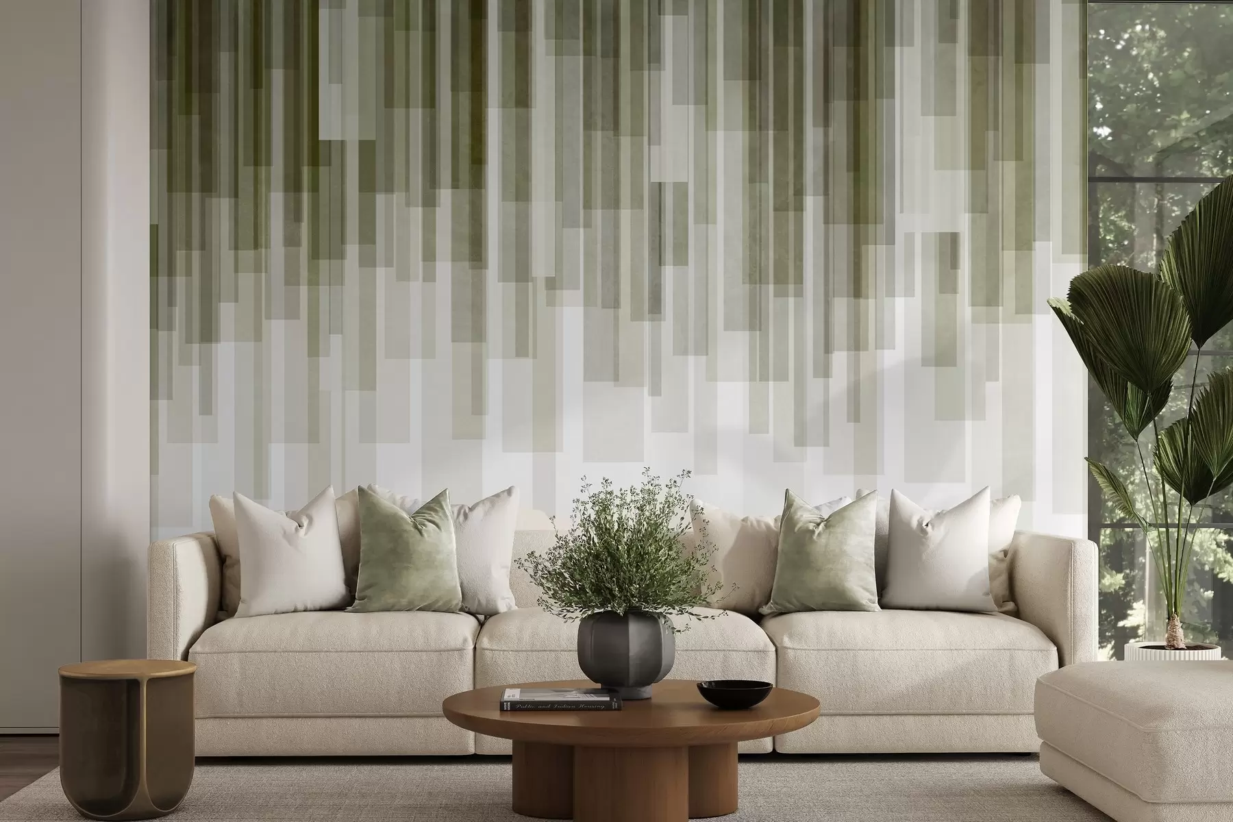 wall murals Текстурирани вертикални правоугаоници различите транспарентности и нијанси зелене, апстрактна уметност w09889
