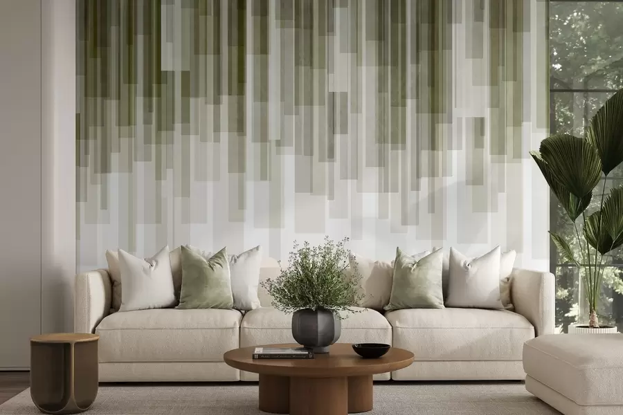 wall murals Текстурирани вертикални правоугаоници различите транспарентности и нијанси зелене, апстрактна уметност w09889