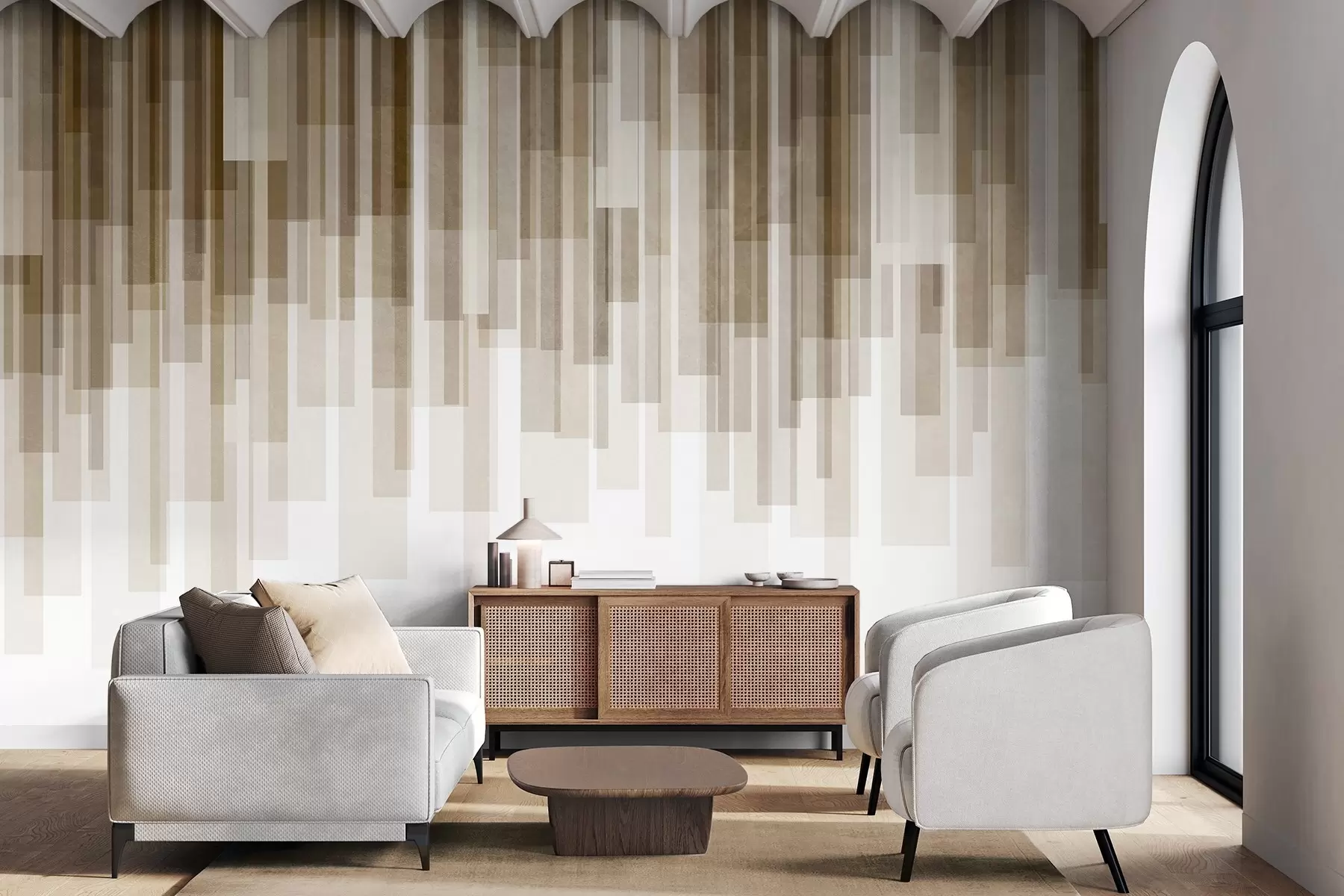 wall murals Текстурирани вертикални правоугаоници различите транспарентности и нијанси браон, апстрактна уметност w09889v1