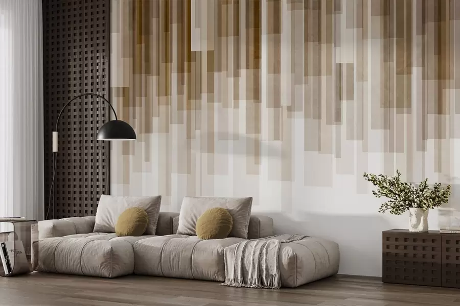 wall murals Текстурирани вертикални правоугаоници различите транспарентности и нијанси браон, апстрактна уметност w09889v1