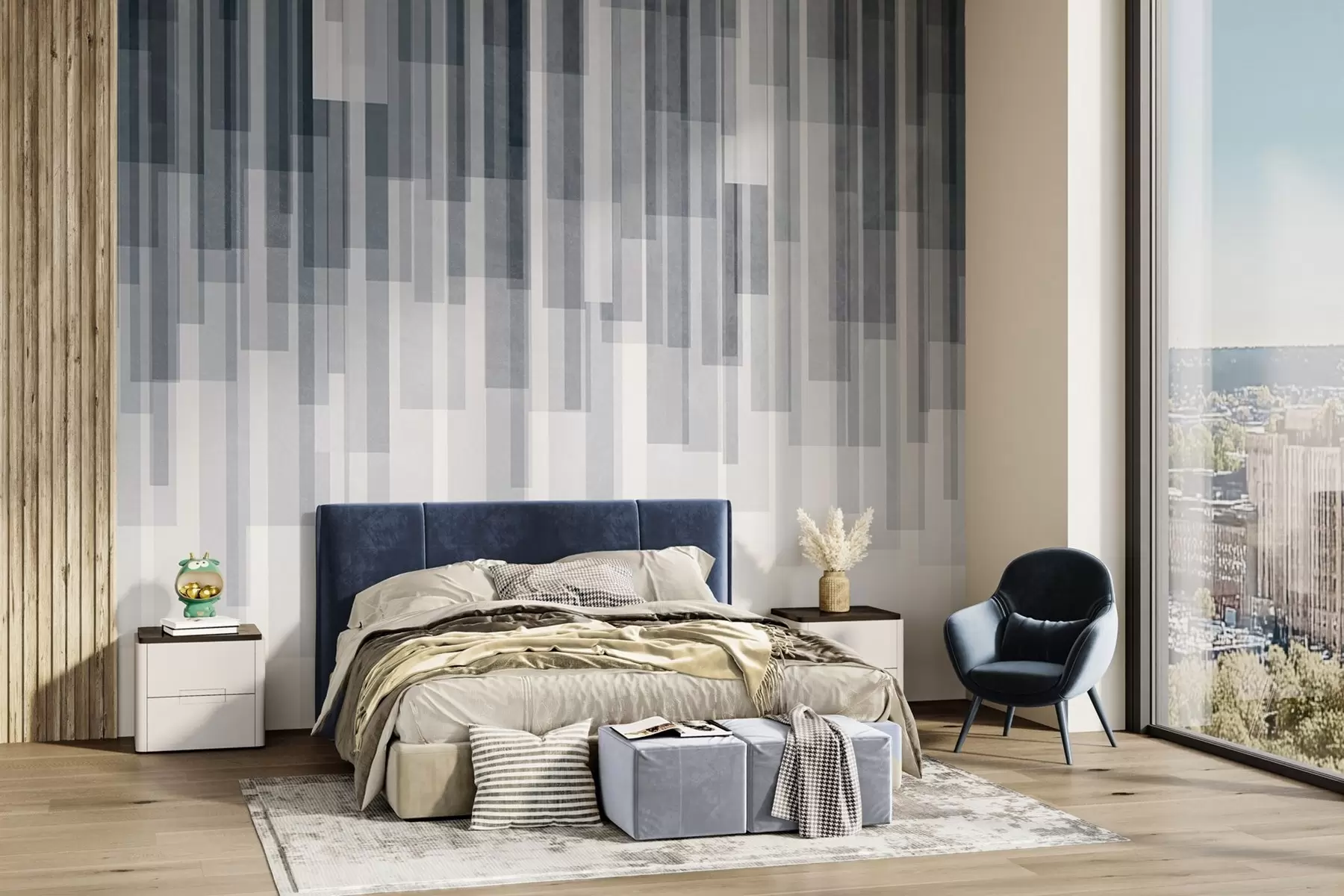 wall murals Текстурирани вертикални правоугаоници различите транспарентности и нијанси плаве, апстрактна уметност w09889v2