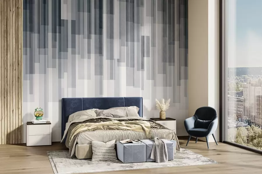 wall murals Текстурирани вертикални правоугаоници различите транспарентности и нијанси плаве, апстрактна уметност w09889v2