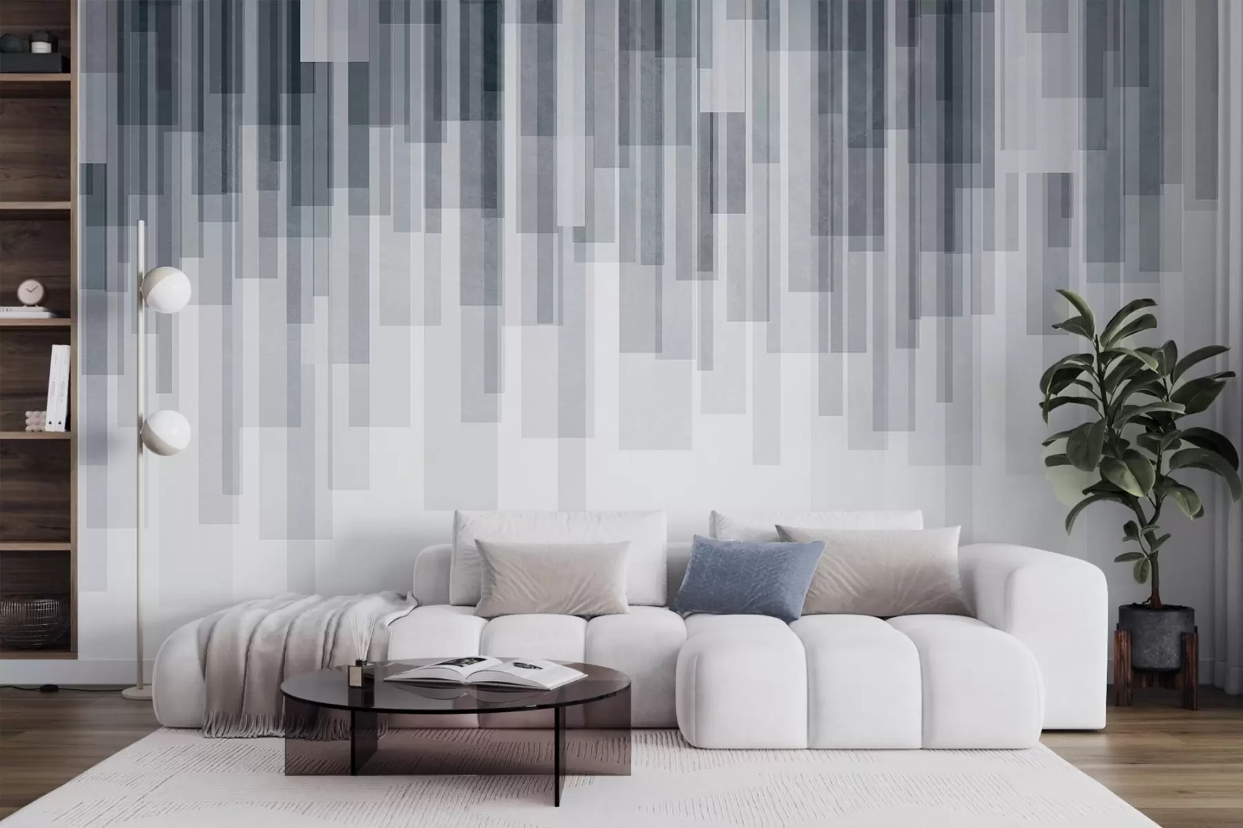 wall murals Текстурирани вертикални правоугаоници различите транспарентности и нијанси плаве, апстрактна уметност w09889v2