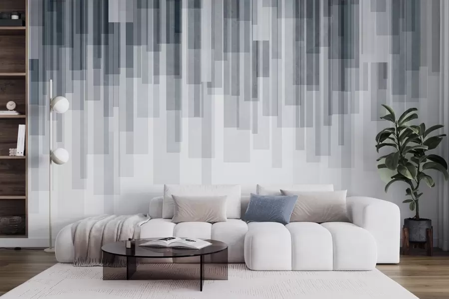 wall murals Текстурирани вертикални правоугаоници различите транспарентности и нијанси плаве, апстрактна уметност w09889v2