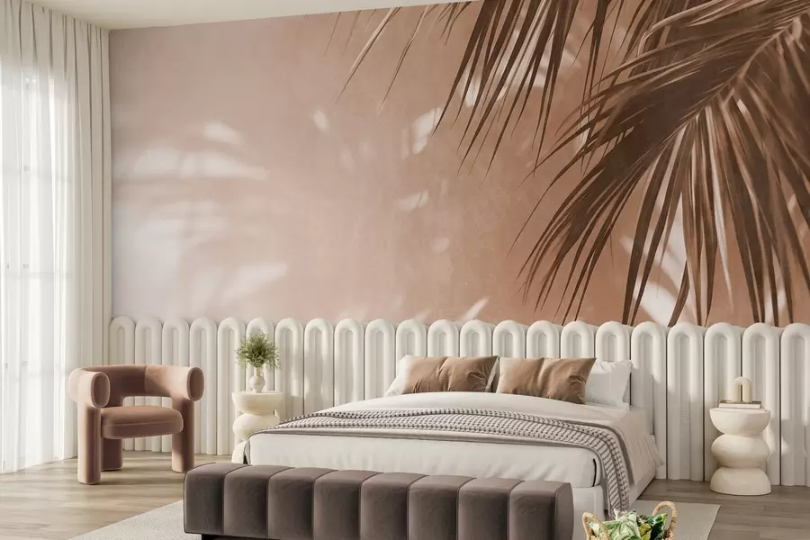 wall murals Текстурирано палмино лишће са сенкама, тропска атмосфера, минимализам w09890