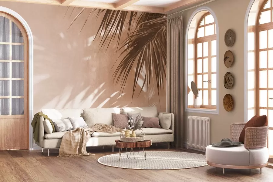 wall murals Текстурирано палмино лишће са сенкама, тропска атмосфера, минимализам w09890