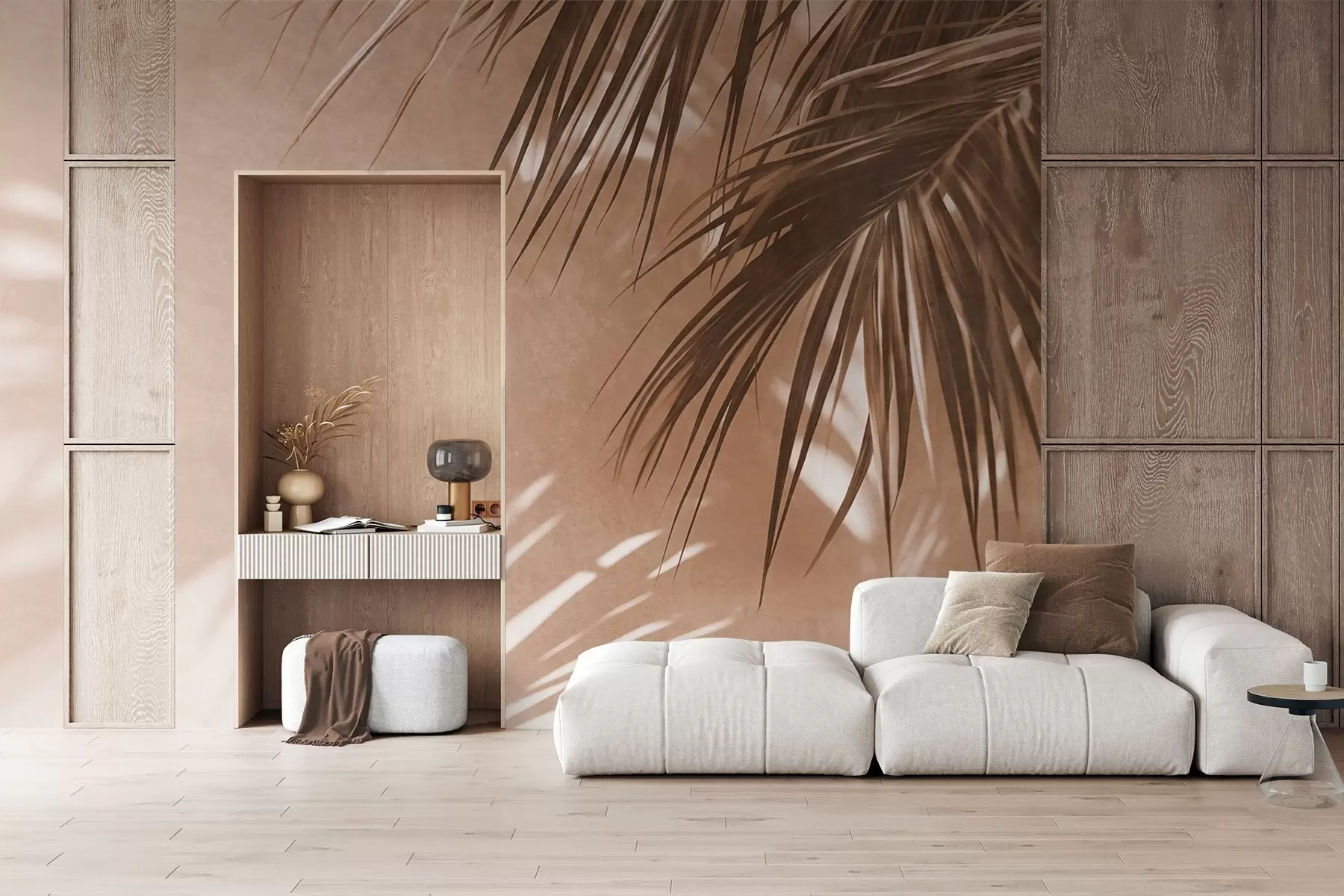 wall murals Текстурирано палмино лишће са сенкама, тропска атмосфера, минимализам w09890