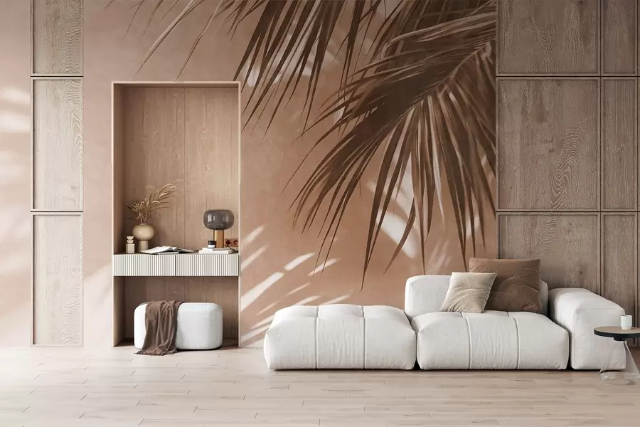 wall murals Текстурирано палмино лишће са сенкама, тропска атмосфера, минимализам w09890