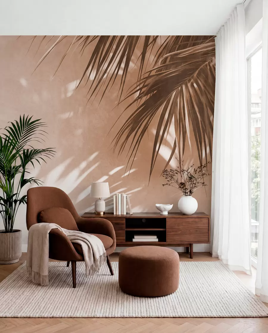 wall murals Текстурирано палмино лишће са сенкама, тропска атмосфера, минимализам w09890