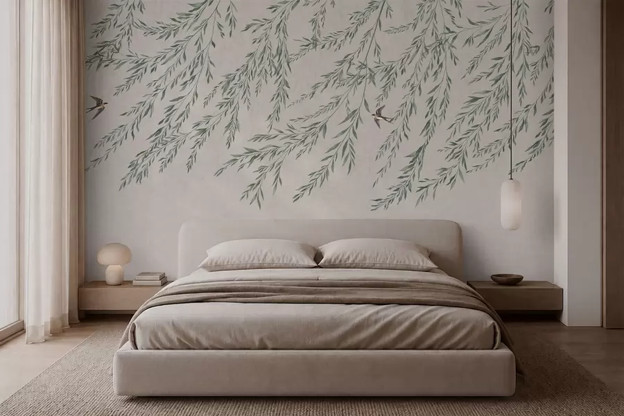 wall murals Зелене гране и ласте на светлој позадини w05630v2
