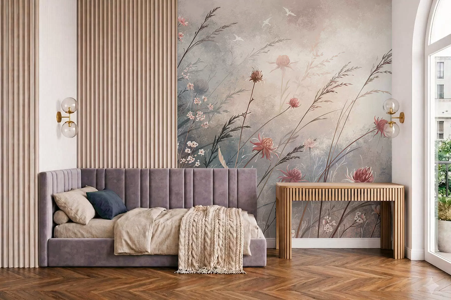 wall murals Нежно дивље цвеће у магловитом пастелном пејзажу w05538