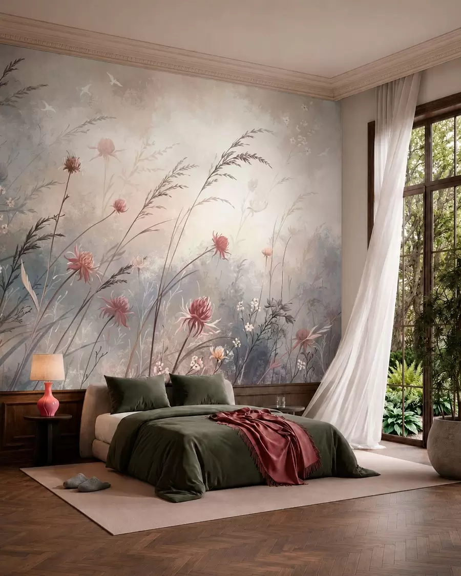 wall murals Нежно дивље цвеће у магловитом пастелном пејзажу w05538