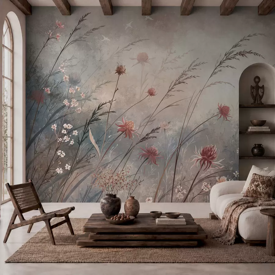 wall murals Нежно дивље цвеће у магловитом пастелном пејзажу w05538