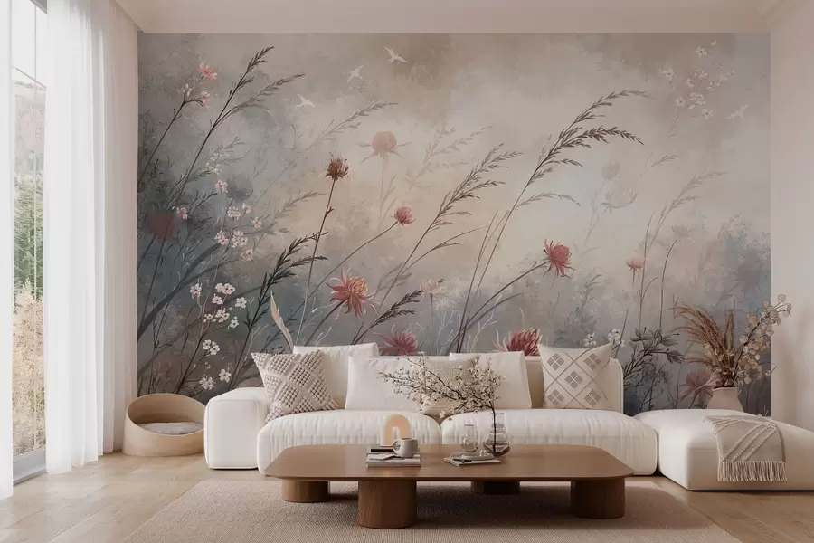 wall murals Нежно дивље цвеће у магловитом пастелном пејзажу w05538
