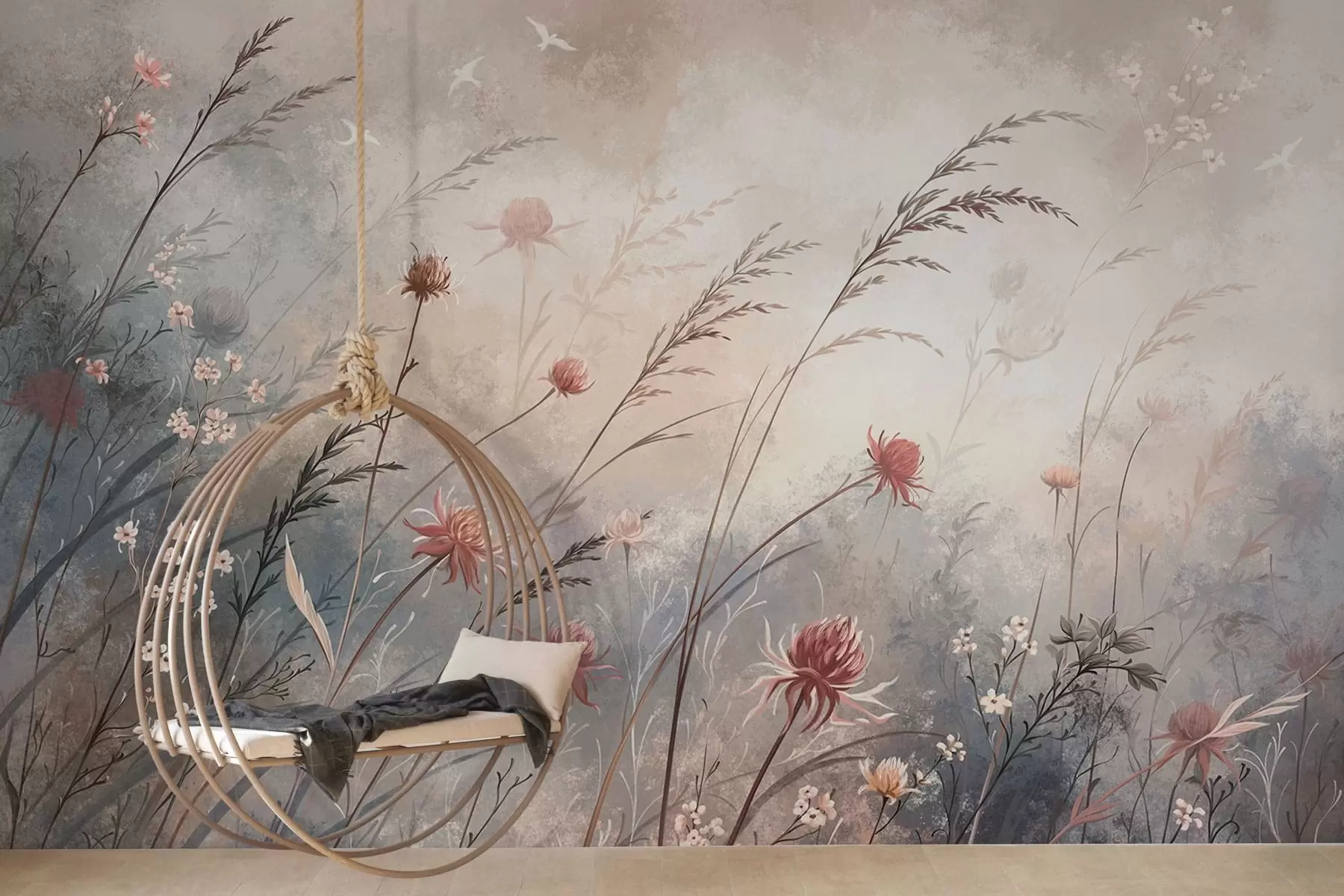 wall murals Нежно дивље цвеће у магловитом пастелном пејзажу w05538