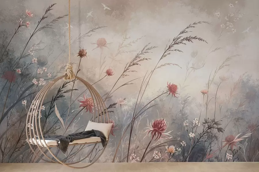 wall murals Нежно дивље цвеће у магловитом пастелном пејзажу w05538