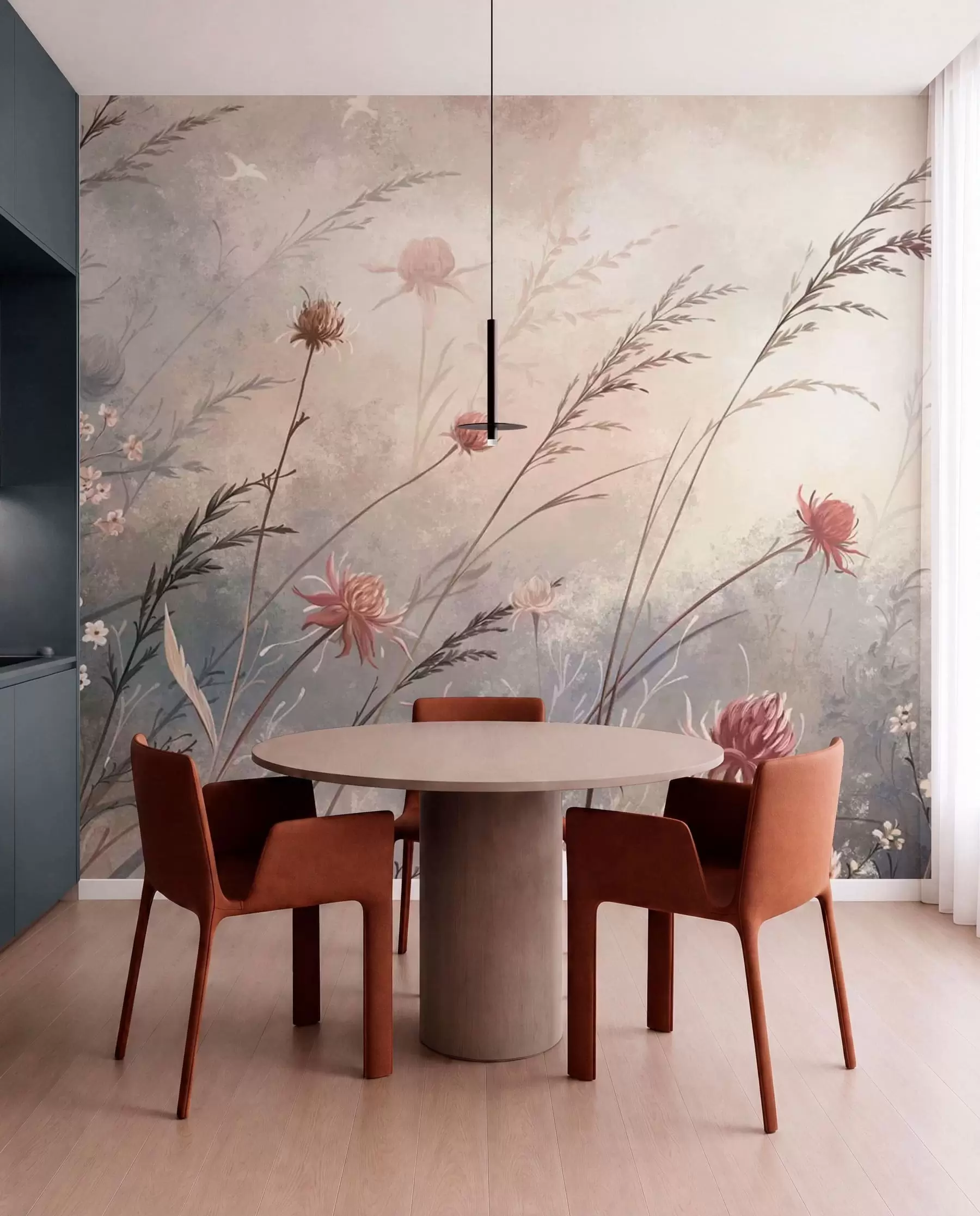 wall murals Нежно дивље цвеће у магловитом пастелном пејзажу w05538