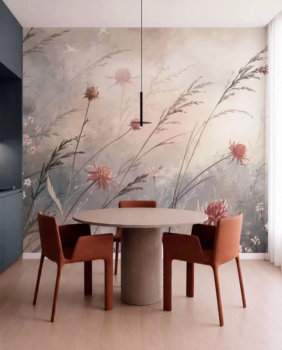 wall murals Нежно дивље цвеће у магловитом пастелном пејзажу w05538