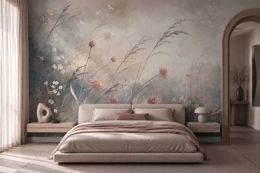 wall murals Пастелно дивље цвеће на мекој замућеној позадини w05538v1