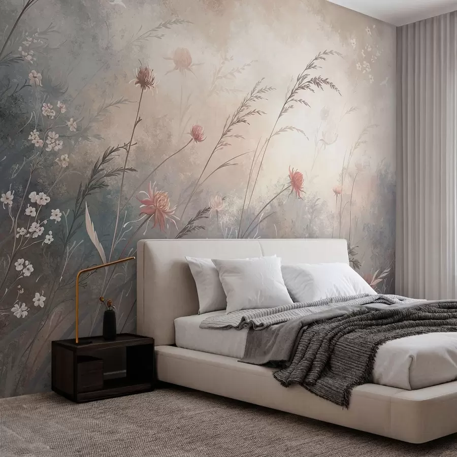 wall murals Пастелно дивље цвеће на мекој замућеној позадини w05538v1