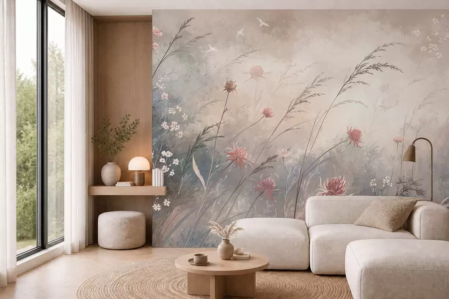 wall murals Пастелно дивље цвеће на мекој замућеној позадини w05538v1