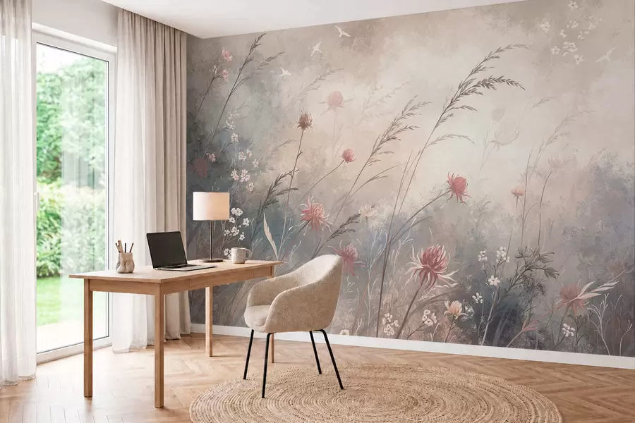 wall murals Пастелно дивље цвеће на мекој замућеној позадини w05538v1