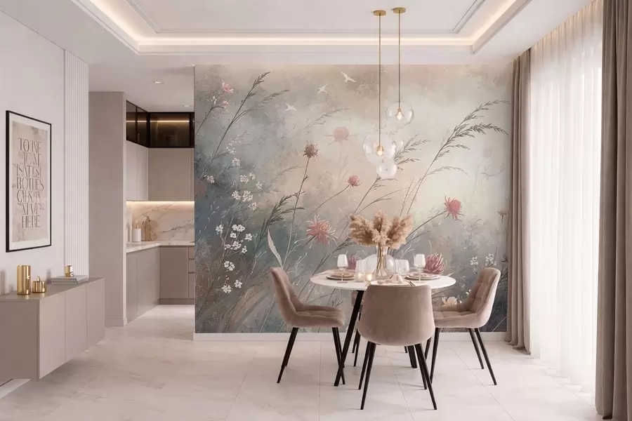 wall murals Пастелно дивље цвеће на мекој замућеној позадини w05538v1